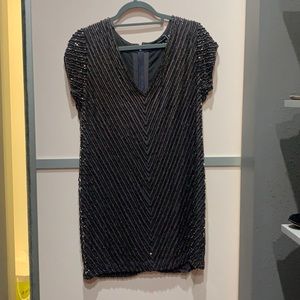 Karina Grimaldi sequin short sleeve dark grey dress. Gorgeous and elegant